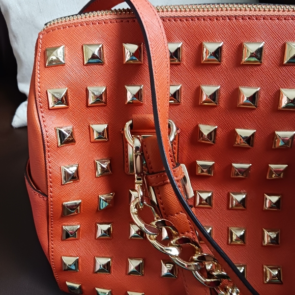 Michael Kors Medium Grayson Studded Satchel Orange - Picture 2 of 10